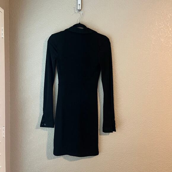Bardot Black Shimmer Ruched Bodycon Dress Stretch Long Sleeve 4 Button Down - Picture 6 of 7